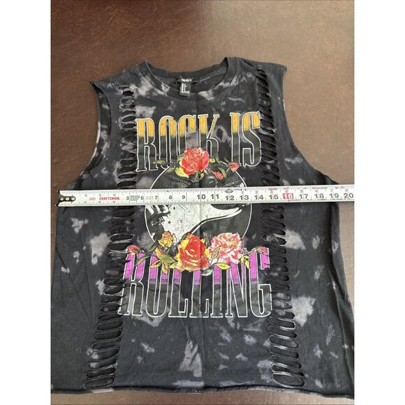 Forever 21 Rock Is Rolling Black Tie-Dye Cutout Tank Top Rose Guitar Graphic S - Picture 6 of 6